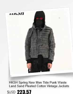 HKSH Spring Autumn New Men Trend Ripped Frayed Denim Patchwork Jacket Elastic Waist Wide-Leg Pants Fashion Two-Piece Set HK16899