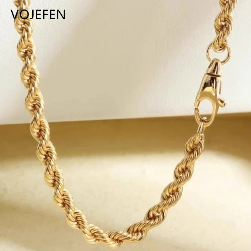 VOJEFEN Genuine 18K Real Gold Jewelry Rope Chain Necklace Luxury Au750 Pure Gold Long Choker Necklaces For Men/Woman 2026 New