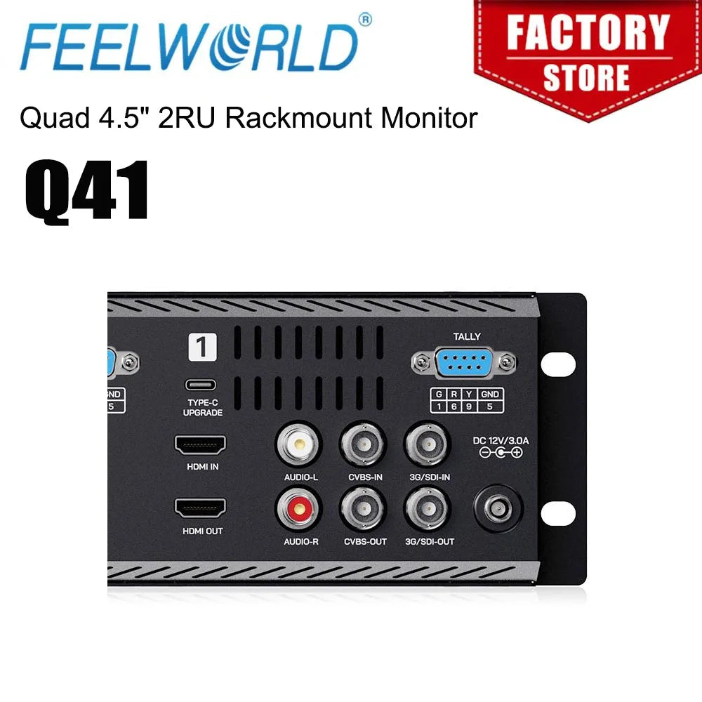 FEELWORLD Q41 Quad 4.5" 2RU Rackmount Monitor 3G-SDI 4KHDMI AV input and output 1280x720 pixels