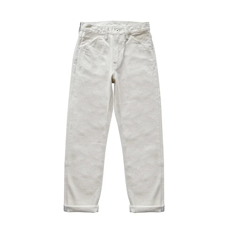 Sauce Zhan Mens Jeans Selvedge Denim White Jeans Regular Fit hight rise  14 Oz One Wash