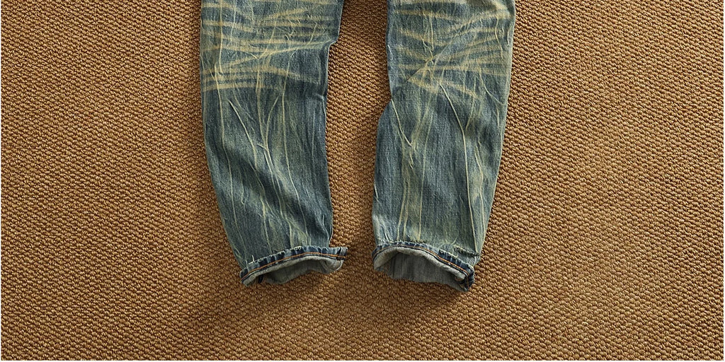 2025 Autumn New American Retro Heavyweight Ripped Denim Men's Fashion 100% Cotton Washed Old Straight Tapered Casual Jeans