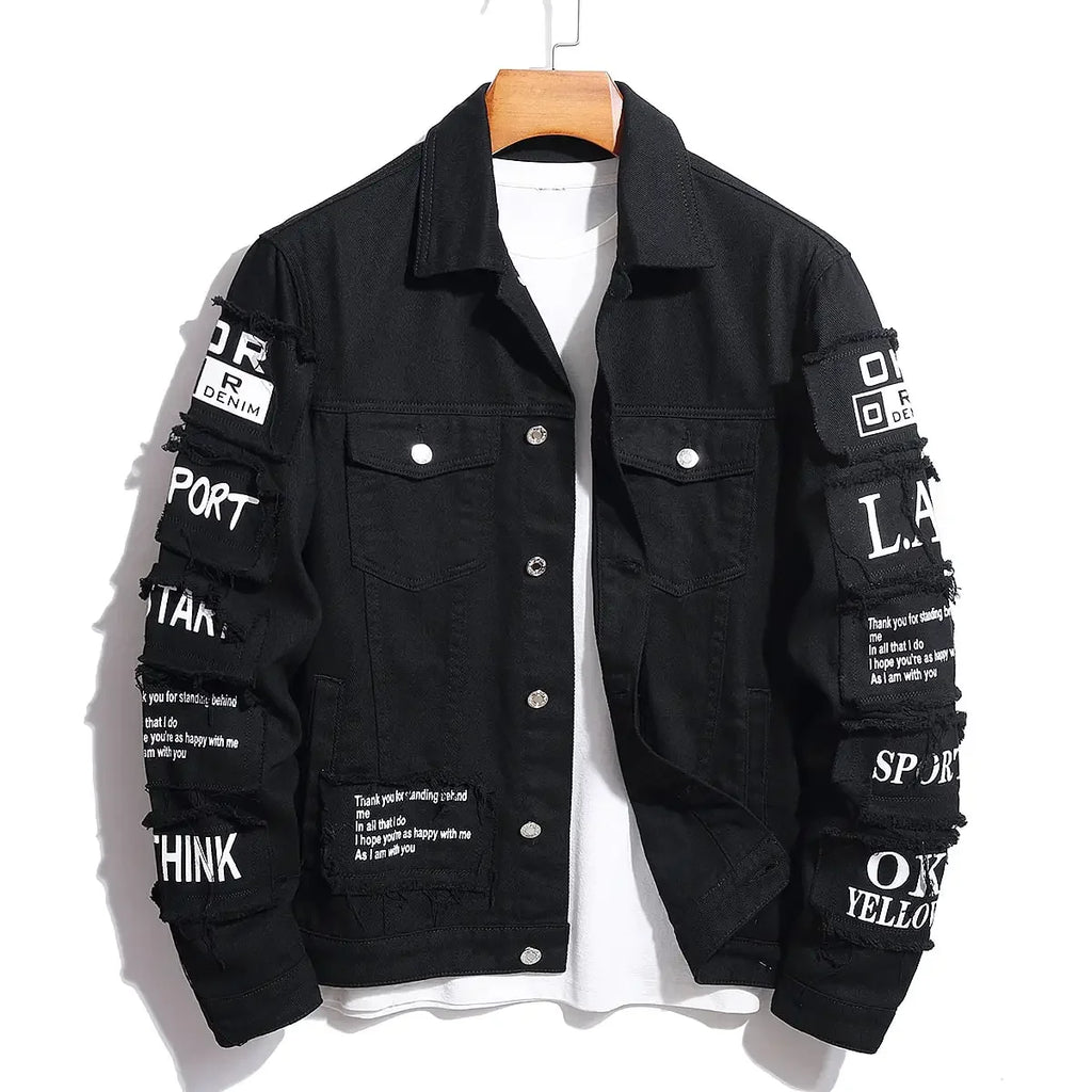 Men's y2k Denim Jacket Jeans Clothing Patches Windbreaker Cotton Stretchy Trucker Jacket for Men Cowboy Letter Designer Fashion
