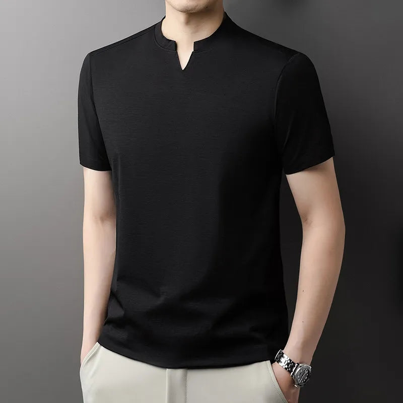 Korean Men's Short Sleeve V-Neck T-Shirt Solid Color Casual Fashion Comfortable Summer Versatile Solid Top