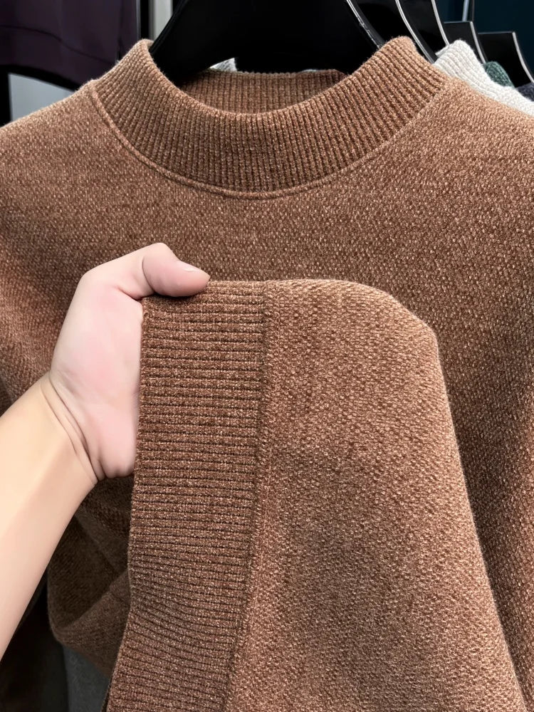 Advanced luxury plush warm men's sweater brand cartoon character embroidery new knitted autumn winter casual trend golf pullover
