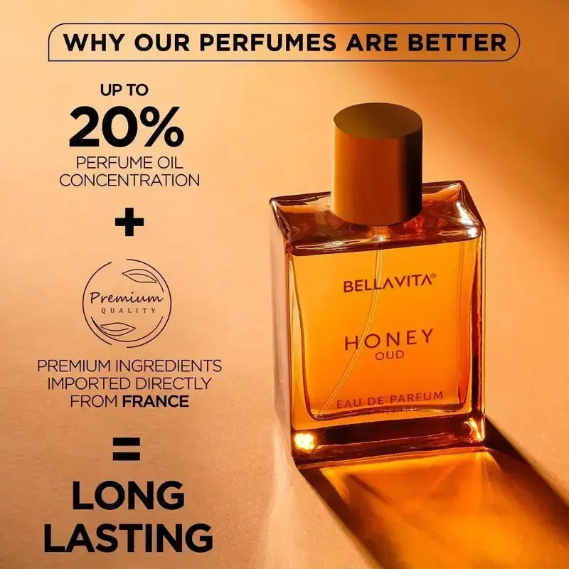 BellaVita Honey OUD Perfume for Women & Men 100ml | Vanilla, Bergamot & Patchouli Notes | Long-Lasting Arabian Unisex Perfumes