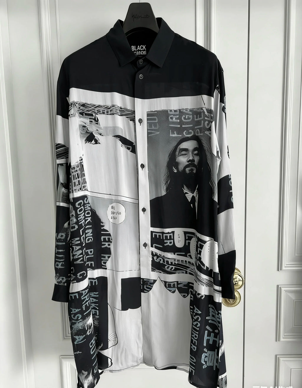 TOP-YAMAMOTO original design hand-drawn cartoon print long shirt for men on the streets of Hawaii