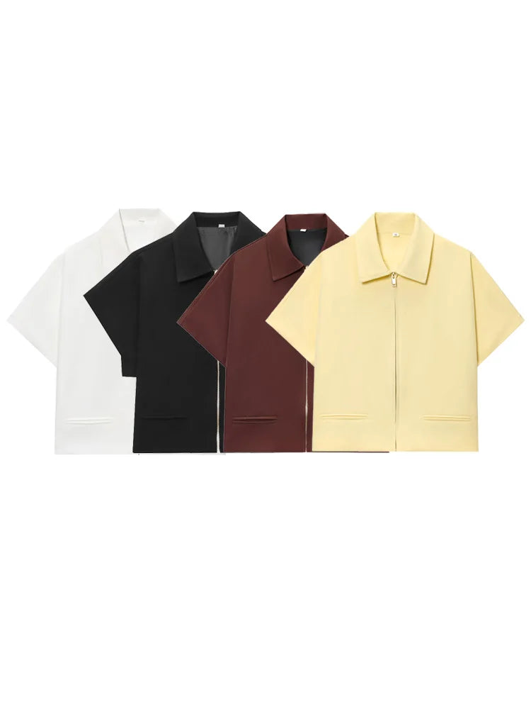 HXAO Cropped Women's Jackets With Zipper Outerwears Top Summer Crop Cardigan Short -Sleeved Female Jacket Black Short Coats