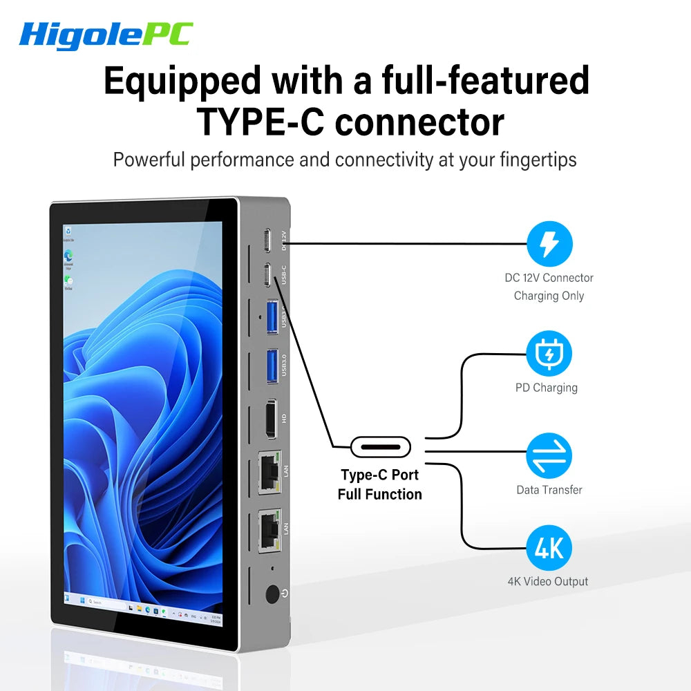 Higole F9B Pro 7'' Mini PC Intel N95 Windows 11 WiFi5 16GB 512GB 5000mAh Dual 2.5G LAN SIM Slot Laptop Desktop PC Mini Computers