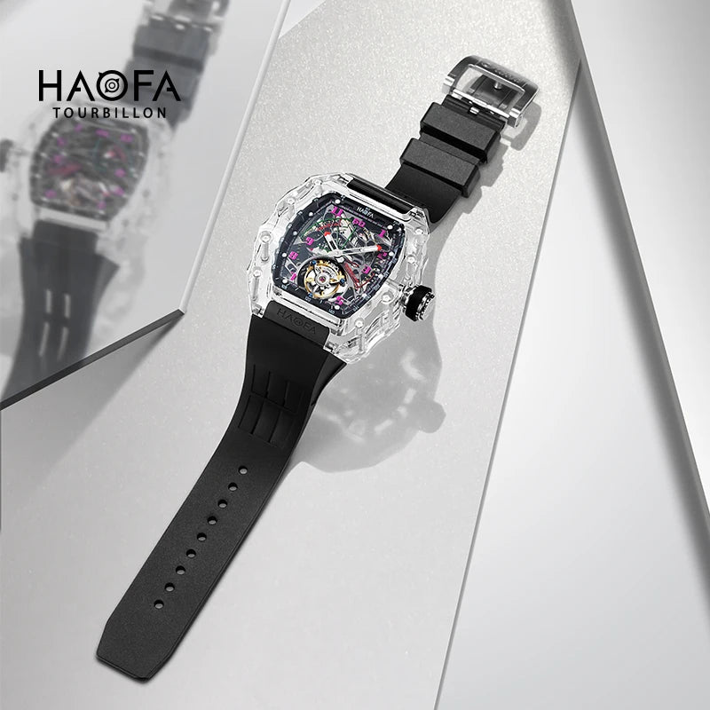 Haofa Flying Automatic Tourbillon Man Watch 2210 Luxury Mechanical Skeleton K9 Sapphire Crystal Case Watches for man Vintage