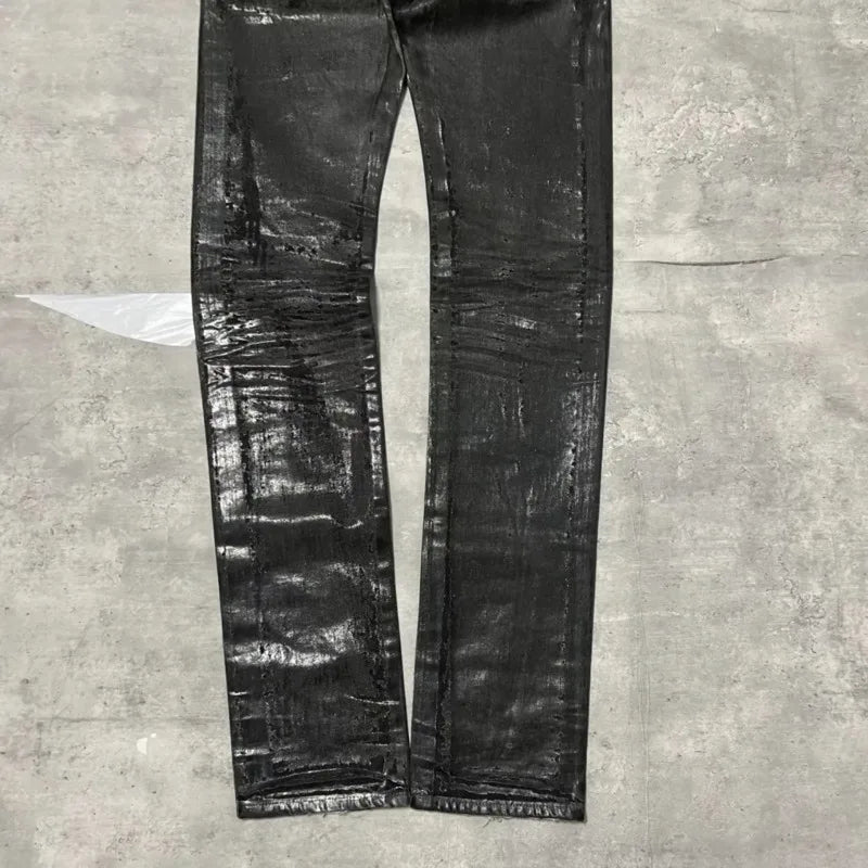 HKSH Autumn New Men Tide Dark Vintage Stylish Damage Waxed Denim Pants Handmade Hole High Street Jeans Straight Chic Ins HK17722