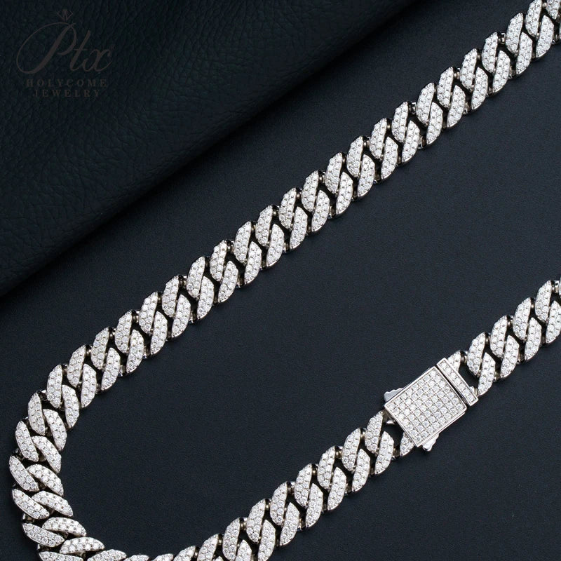 Full Diamond Cuban Necklace Moissanite 925 Silver Plated with 18K Gold Hip Hop Jewelry 18inch Prong Link Choker Chain for Men