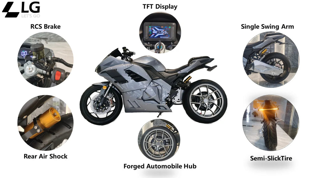High-Speed H400-N 8000W 72V Racing E-Motorcycle with Single Swing Arm &  Lithium Battery