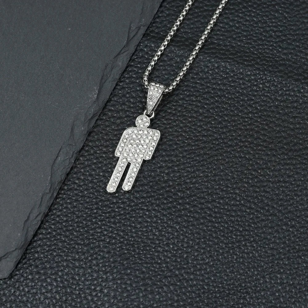 Hot-Selling European and American Necklace, Billie Eilish Style Tilted Pendant Full of Zircon, Trendy Hip-Hop Necklace