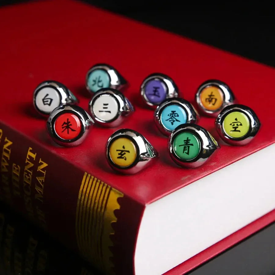 10pcs Bandai Naruto Akatsuki Rings Anime Itachi Figure Cosplay Action Accessory Jewerly Cool Boys Children Kids Toys Gifts