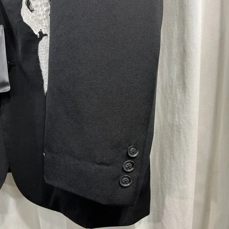 TOP-YAMAMOTO ® Dark Style Wool Embroidery Portrait Suit for Men - Black Loose Design Suits
