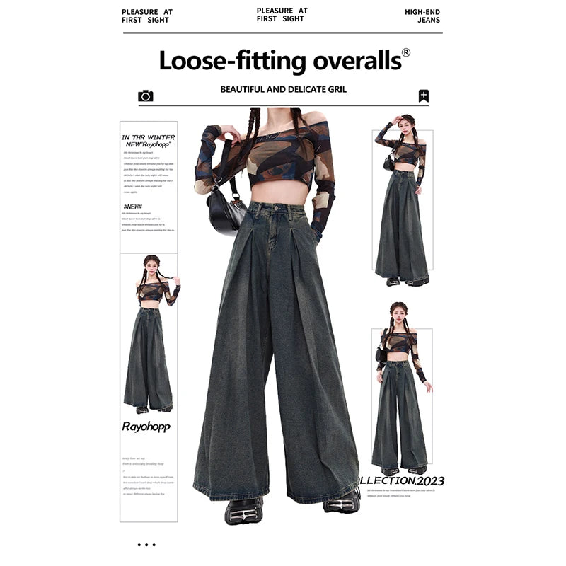 Women's Blue Y2k Jeans Baggy Harajuku Aesthetic Streetwear 2000s Trashy Oversize Denim Trousers Loose Jean Pants Vintage Clothes