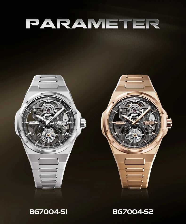 BONEST GATTI Brand BG7004 Mechanical Wristwatches Automatic Movement Luxury Sapphire Watches Skeleton Watches For Men