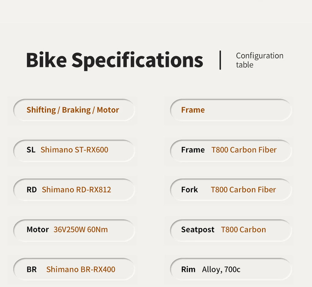 SAVA E-BIKE Carbon Fiber Gravel Electric Assist Bicycle, equipped with SHIMAN0 GRX ST-RX600 groupset