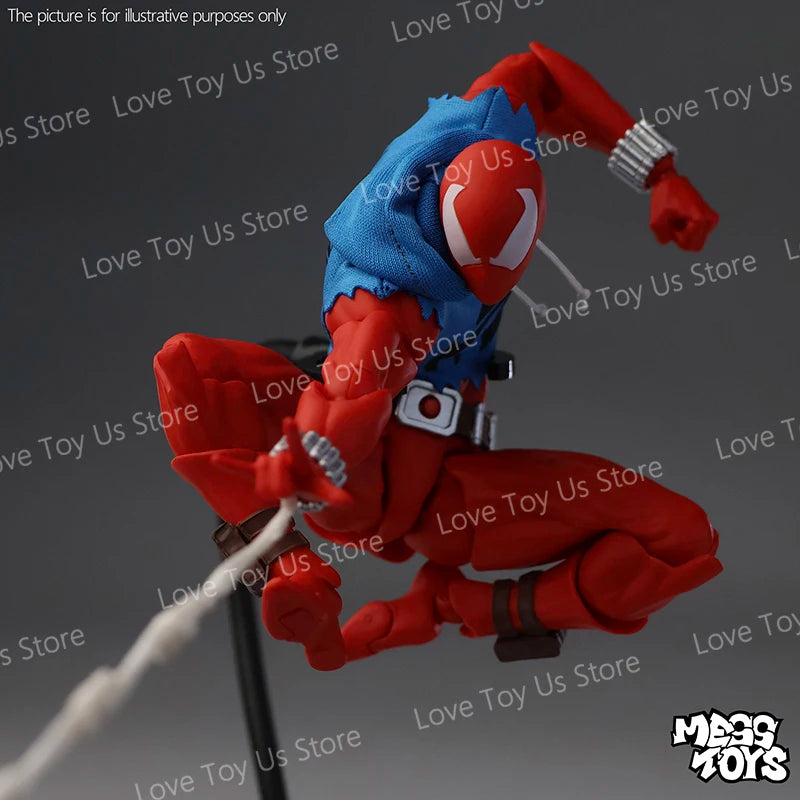Original Mess Toys Scale Spider Man Action Figures Kids Toy Mafex ML Scarlet Spiderman in Vest & Hoodie Cloth Outfit Model Gift