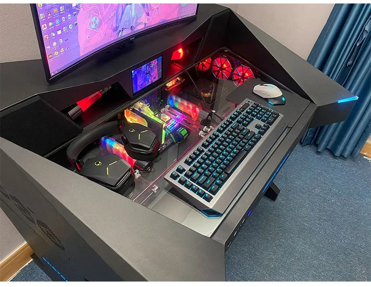 Computer chassis integrated table fully transparent water-cooled large chassis special-shaped computer table e-sports table