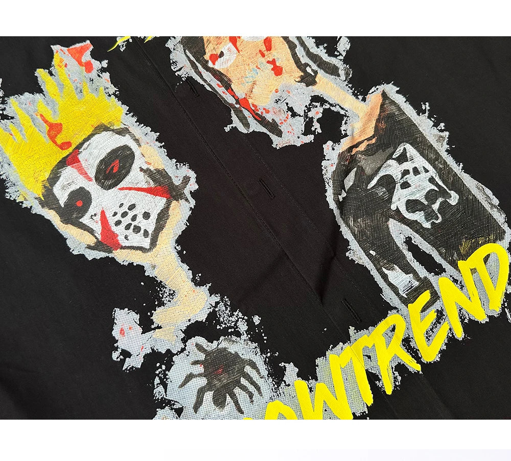 Goth Anime Print Long Sleeve Men's Shirts Y2k Streetwear Designer Tops Oversized T Shirt Korean Japanese Style Punk Man Clothes