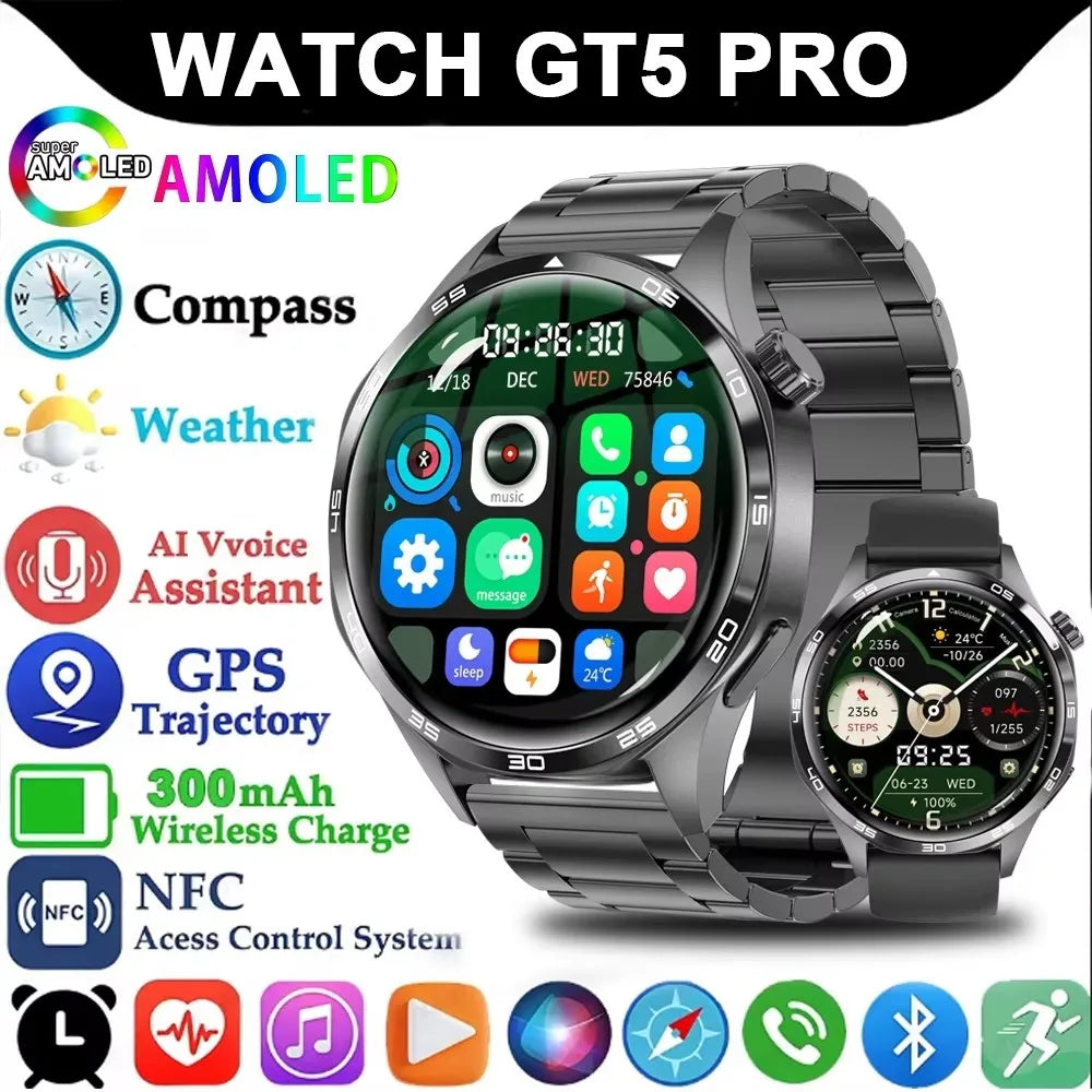 2026 New Watch 5 Pro GPS Track Smart Watch Men 360*360 AMOLED Screen NFC BT Call Waterproof Health Monitor Man Smartwatches IOS