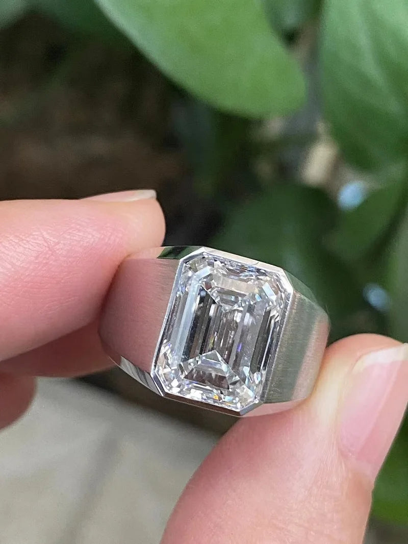 Ruif Customize 18K Gold about 5ct Emerald Cut CVD Lab Grown Diamond Ring Wedding Engagement Cocktail Men finger Fine Jewelry