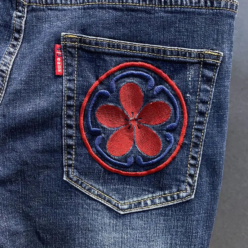 Men's Jeans Summer Dragon Embroidery Denim Shorts Fashion Street Styles Slim Fit Half Length Jean