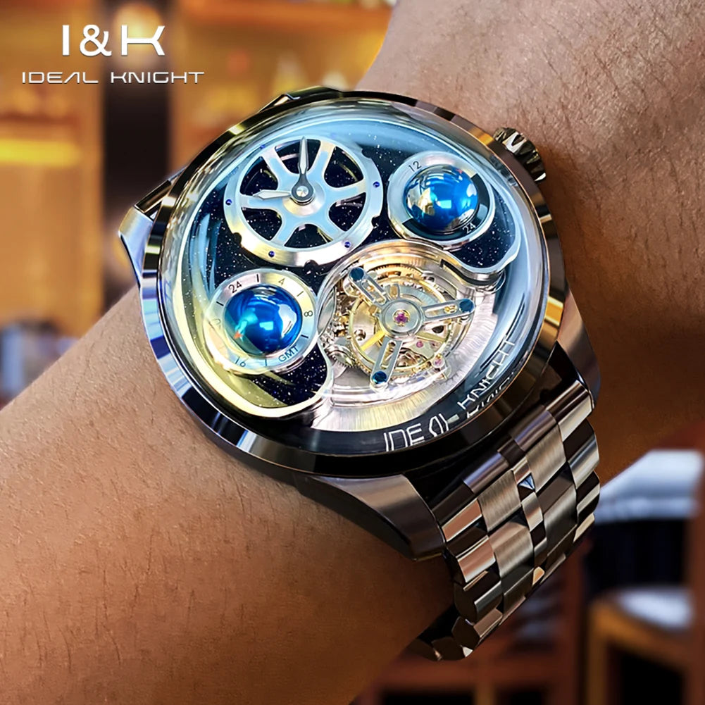 IDEAL KNIGHT Tourbillon Automatic Mechanical Watch for Men Skeleton Flywheel Top Man Watch High-end Luxury Men's Wristwatch 6805