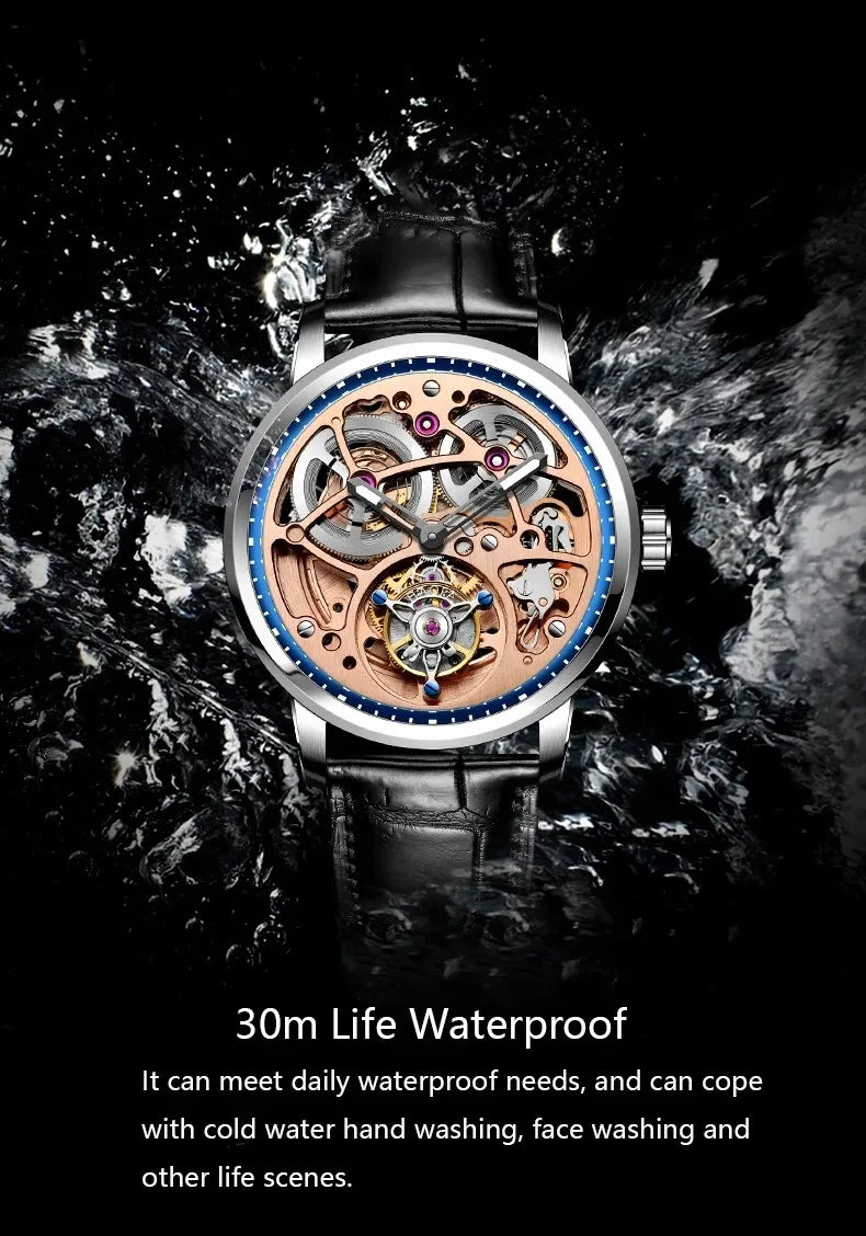 Haofa Skeleton Automatic Tourbillon Movement Men Watches 1931 Sapphire Tourbillon Mechanical Business Luxury Man Watch Hollow