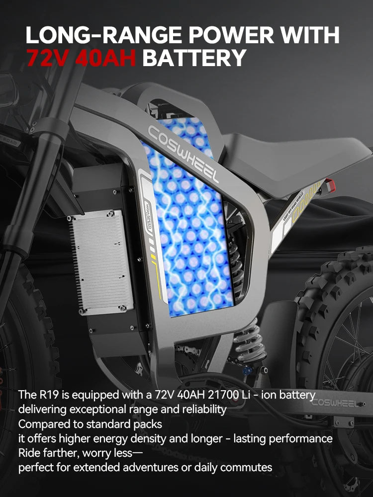 SLDBK R19 Electric Bike High Power 6000W Adult Electric Motorcycle 72V40Ah Battery Off-Road E-bike Use 85kmh Mountain Dirt EBike