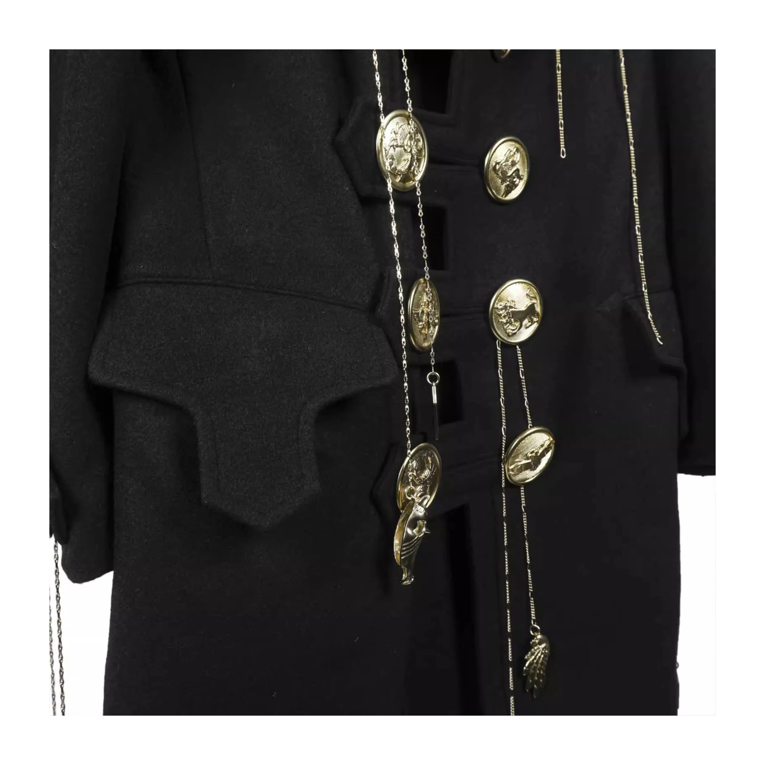 TOP-YAMAMOTO Japanese original design Dark niche black gold buckle loose asymmetric wool coat
