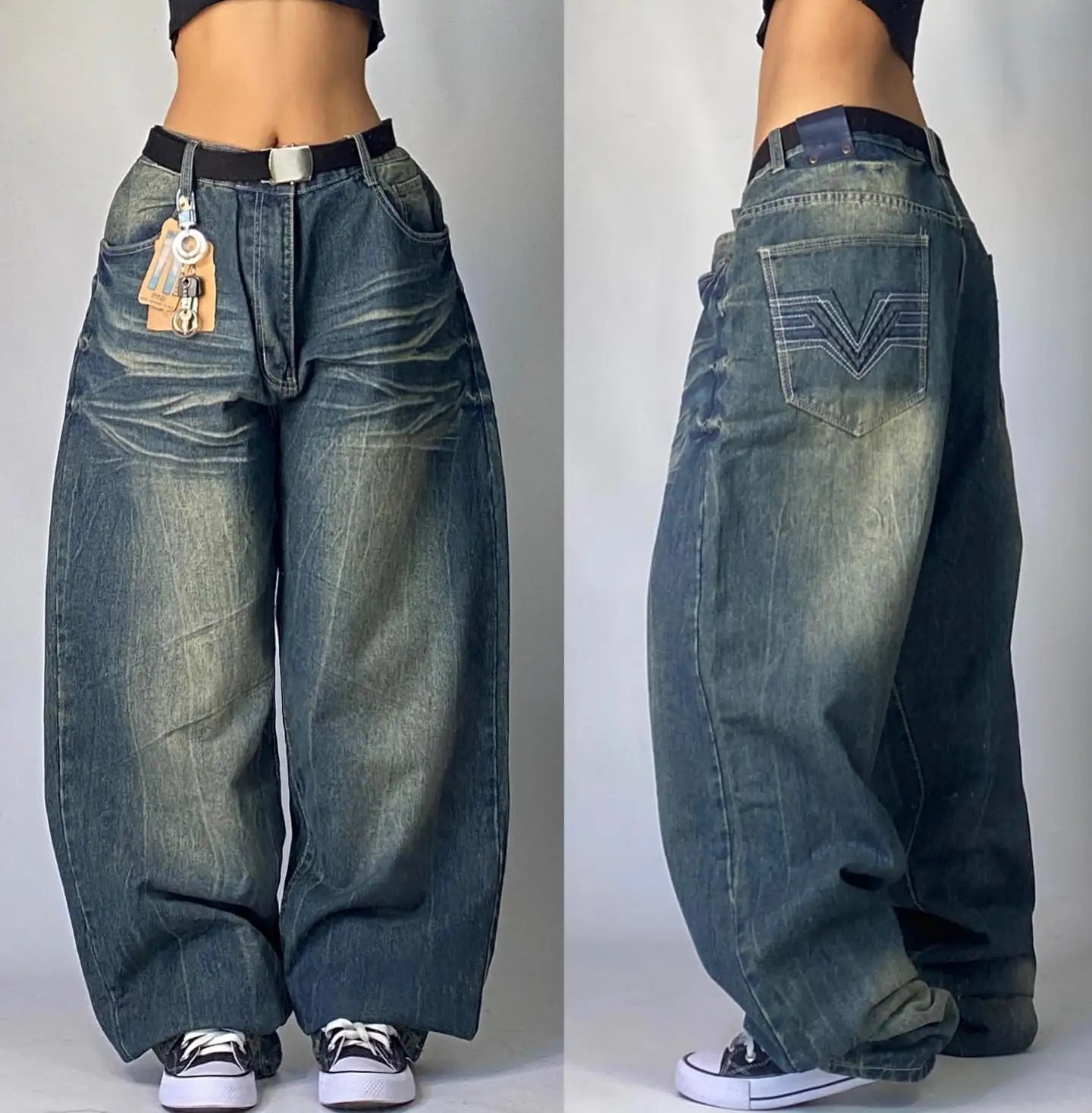 American New Fashion Oversized Pattern Printed Washed Jeans Men Y2K Gothic Rock Popular Casual Joker High Waist Wide Leg Pants
