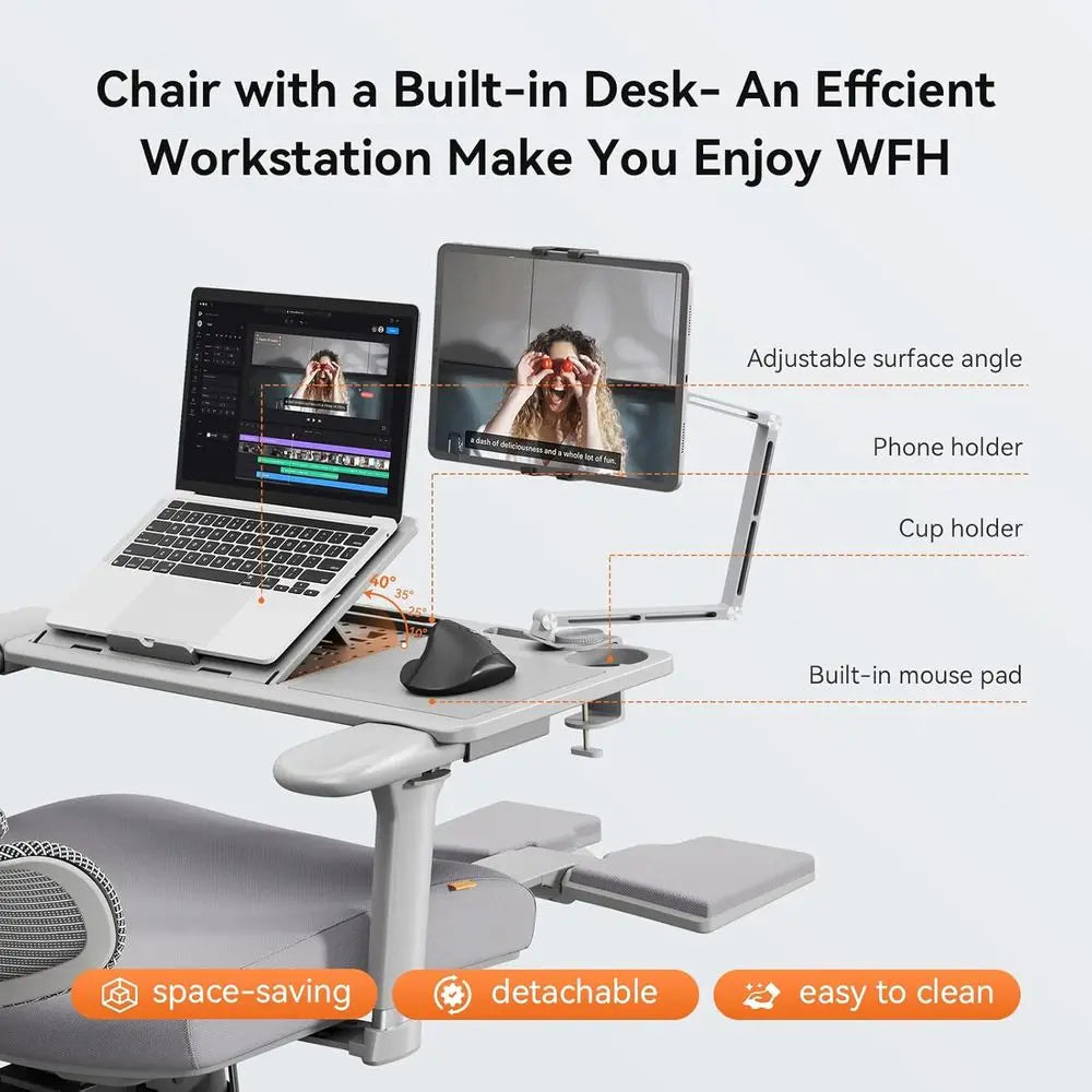 Ergonomic Home Office Chair for Big and Tall, Auto-Adjusting Lumbar Support, Adjustable Seat and Height, with Footrest, Gray