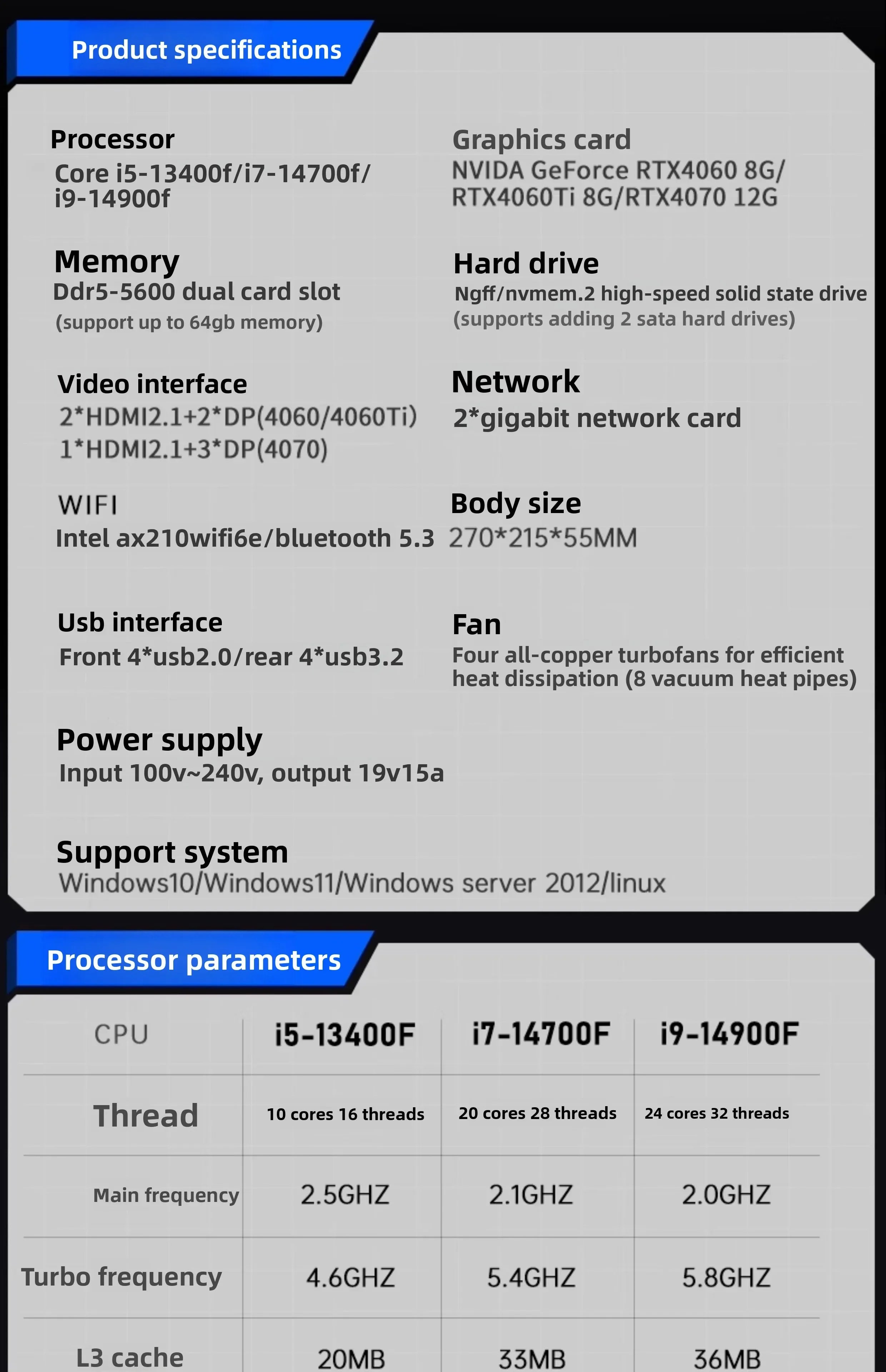 14th Generation I9-14900F Single Display RTX4070 Mini Host Desktop Assembly Game Computer Small Micro Small Host Design