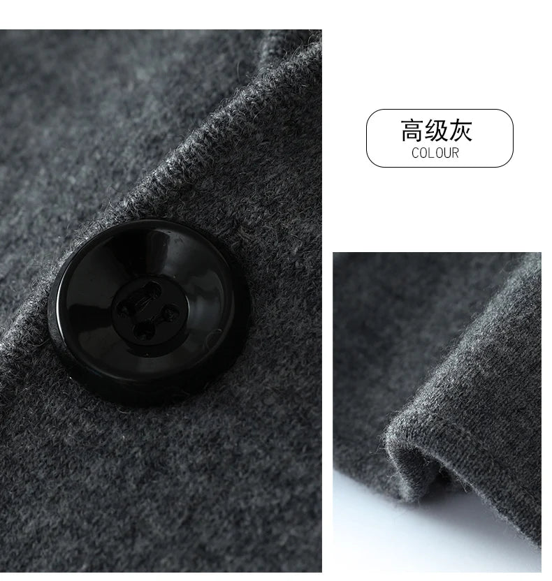 100%Cashmere Suit Men's Suit Collar Knitted Cardigan Business Casual Coat High Waisted Knitted Shorts Winter Thick Two-piece Set