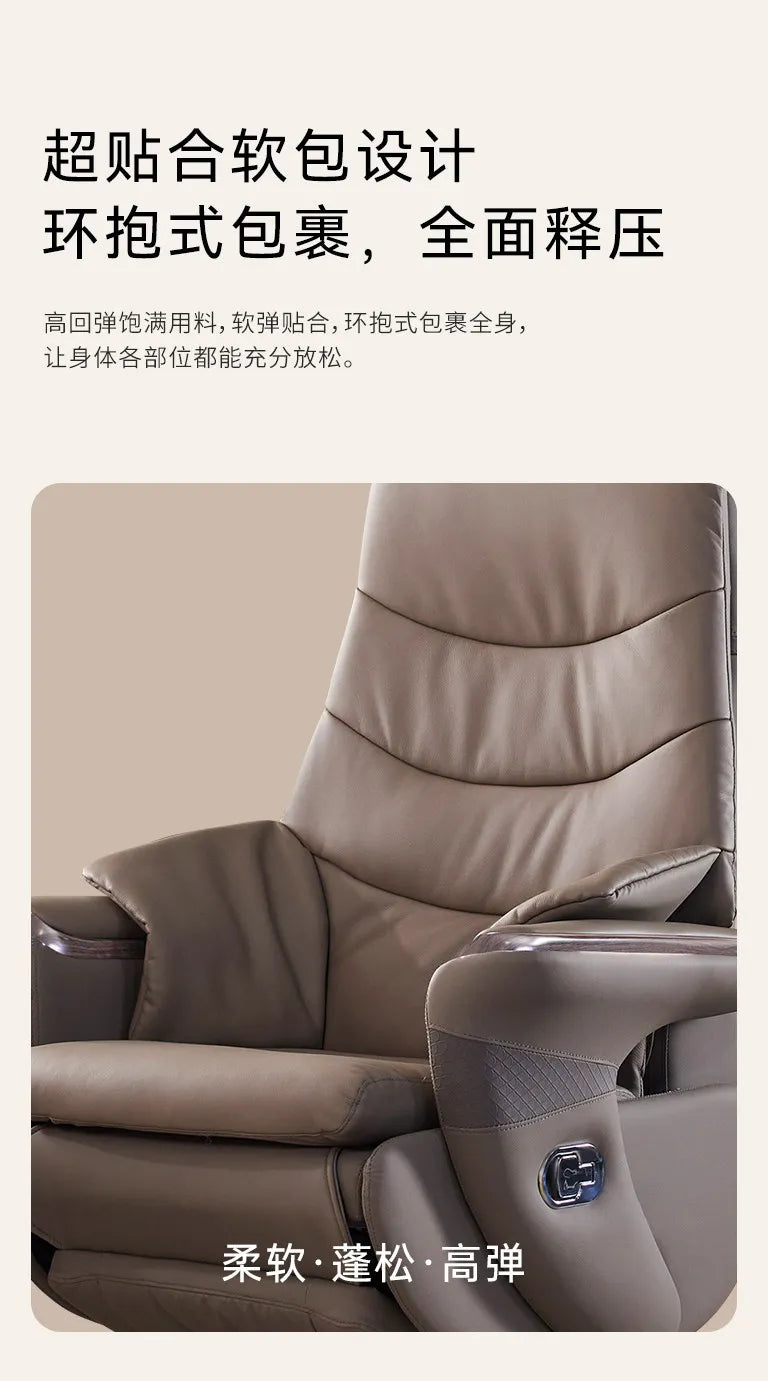 Premium Genuine Leather Executive Office Chair - Electric Massage Gaming Chair with Ergonomic Support for Home and Office JT40