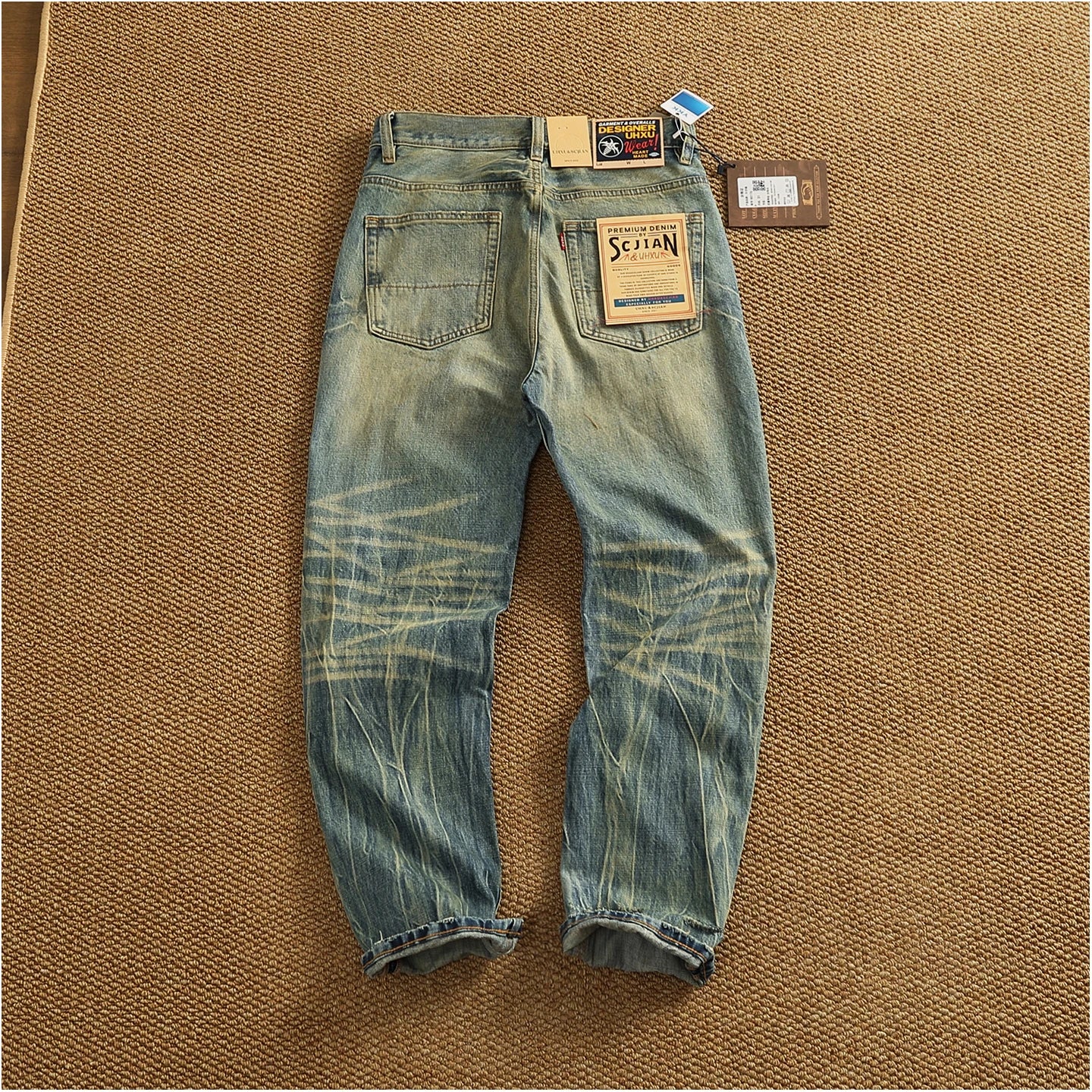 2025 Autumn New American Retro Heavyweight Ripped Denim Men's Fashion 100% Cotton Washed Old Straight Tapered Casual Jeans