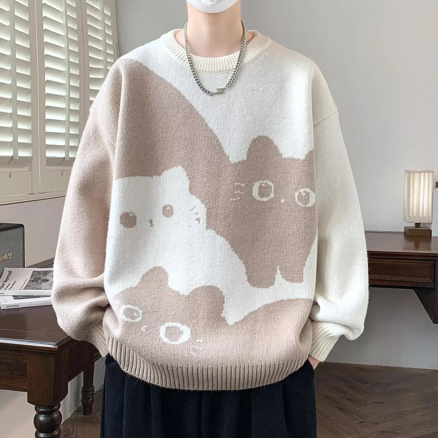 Men Winter Oversized Warm Sweater M-6XL Japannese Cartoon Anime Knitted Sweater Hip Hop Quite Pullover Women Home Fashion Top