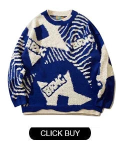 Japanese Knitted Sweater Men Cartoon Animal Duck Goose Print Pullover Harajuku Casual O-neck Oversize Top Streetwear Unisex Fall