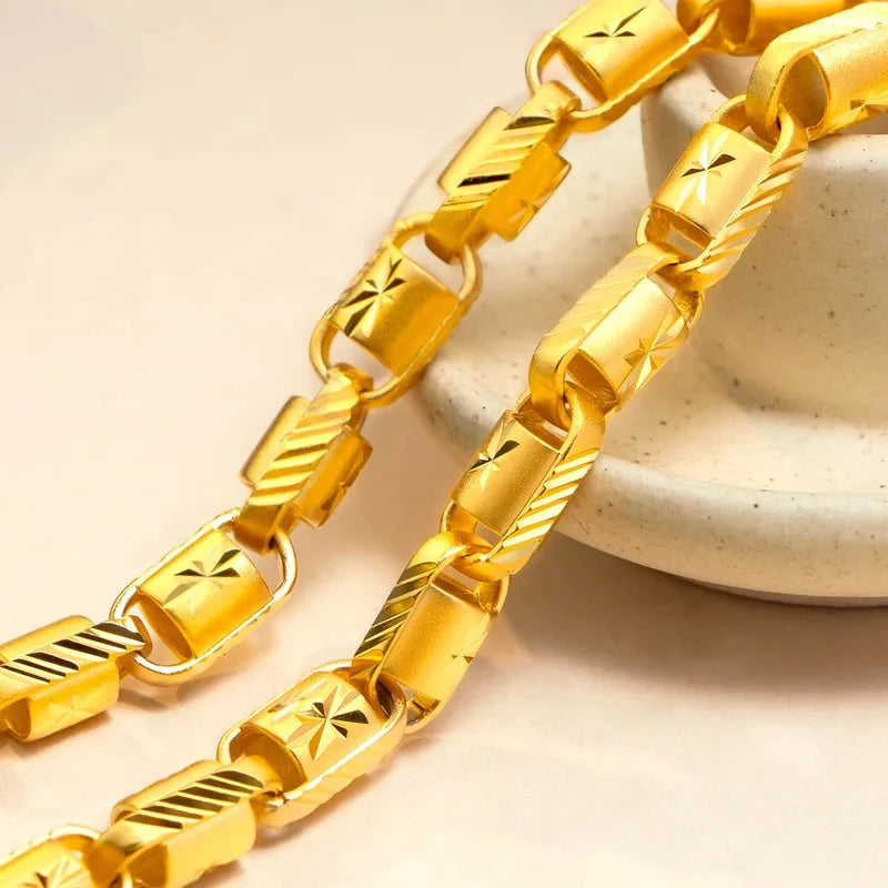 9999 pure gold starburst faceted 8mm necklace men's domineering rich chain 24K real gold jewelry