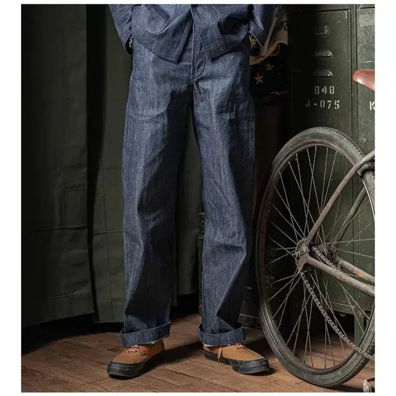 Rugged Bronson 40s USN Selvedge Denim Work Pants High Waist Wide Leg Men's Jeans