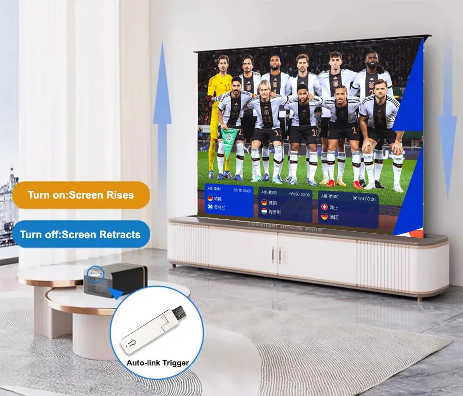 72-120 Inch Motorized Fresnel ALR Floor Rising Projector Screen Ambient Light Rejecting for Normal Throw Projector 3D 8K Image