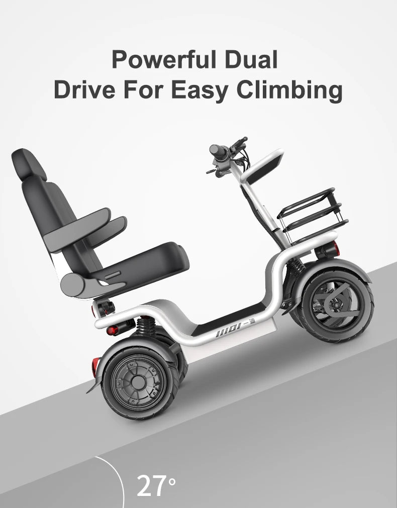 Travel Sunshade 4 Wheels 48V 1000W Wide Seat Reverse Gear Mobility Disabled Handicapped Elderly Electric Scooter For Seniors