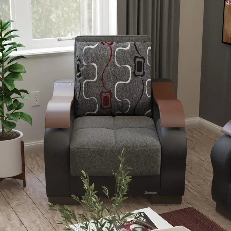 Upholstered Convertible Armchair with Storage, Grey - Modern Stylish Lounge Chair for Small Spaces, Versatile Design for