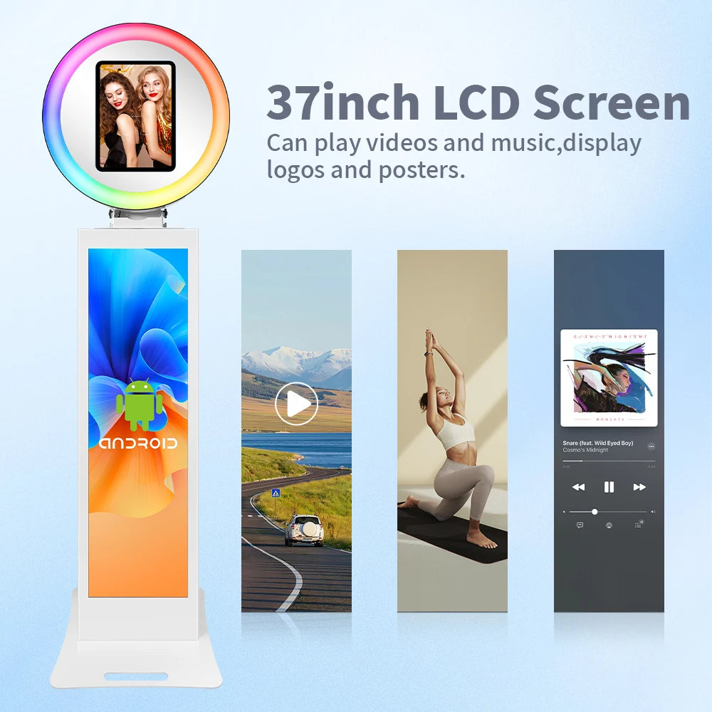 Magic Mirror LCD Photo Booth Machine with LED Ring Light Photobooth Machine for iPad 9.7-13inch for Party iPad Photobooth Lcd