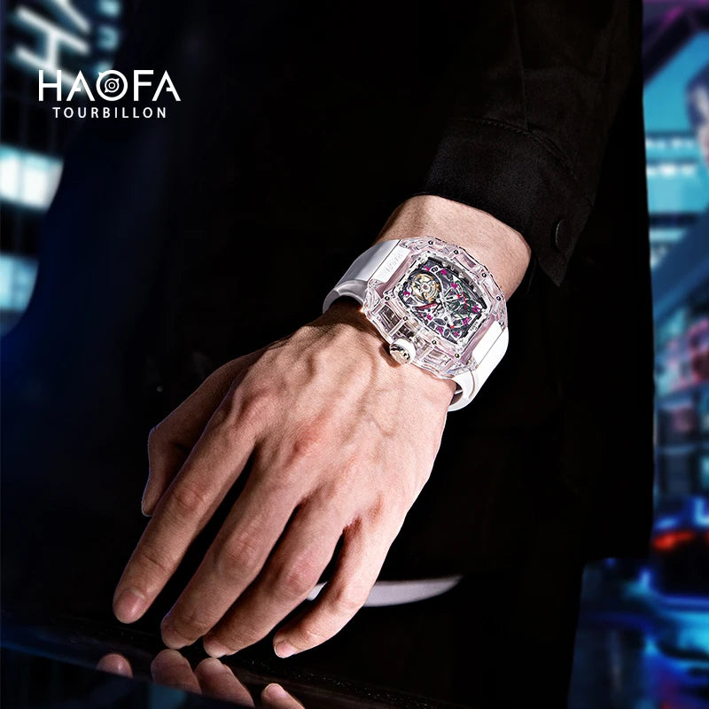 Haofa Flying Automatic Tourbillon Man Watch 2210 Luxury Mechanical Skeleton K9 Sapphire Crystal Case Watches for man Vintage