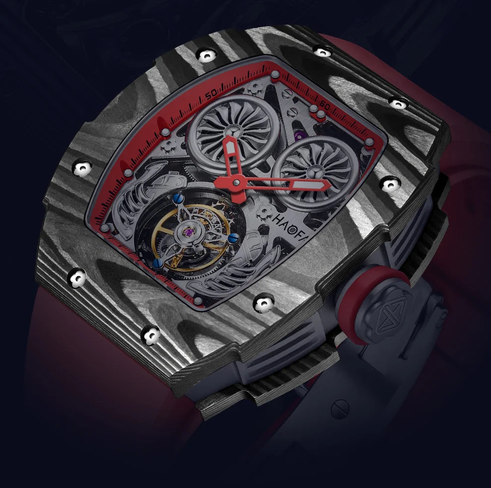 Haofa Carbon Fiber Tourbillon Mens Watch Double Spring Diver Automatic Mechanical Watches for Men Sapphire Luxury Business 1922
