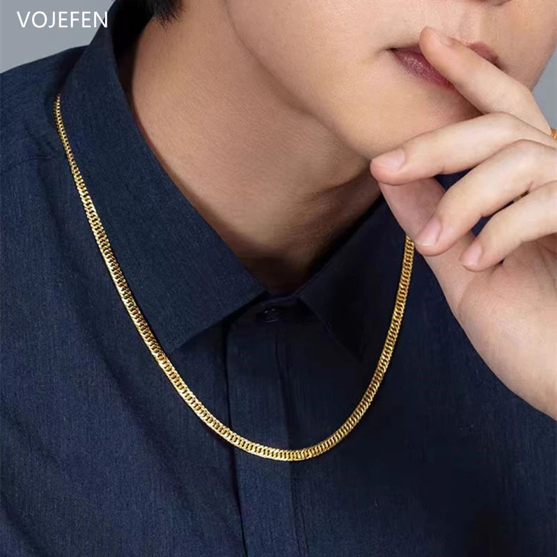 VOJEFEN AU750 Gold Cuban Necklace Jewelry Genuine For Women/Men Pure Gold 3MM Chain Neck Jewel 2026 Brand Luxury Quality Choker
