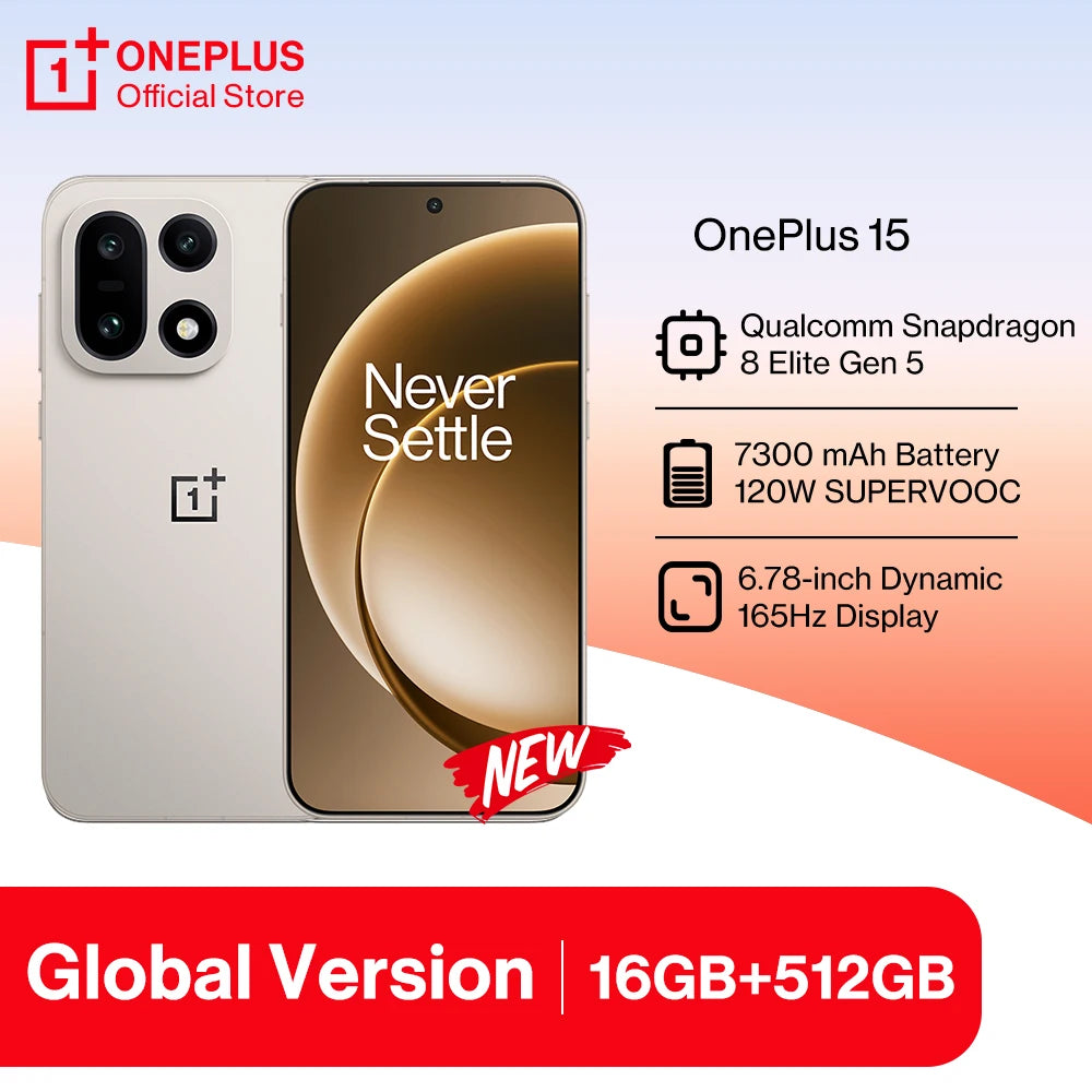 2025 New OnePlus 15 Global Version Smartphone Snapdragon 8 Elite Gen 5 165Hz Display 7300mAh Battery 120W SUPERVOOC Charge